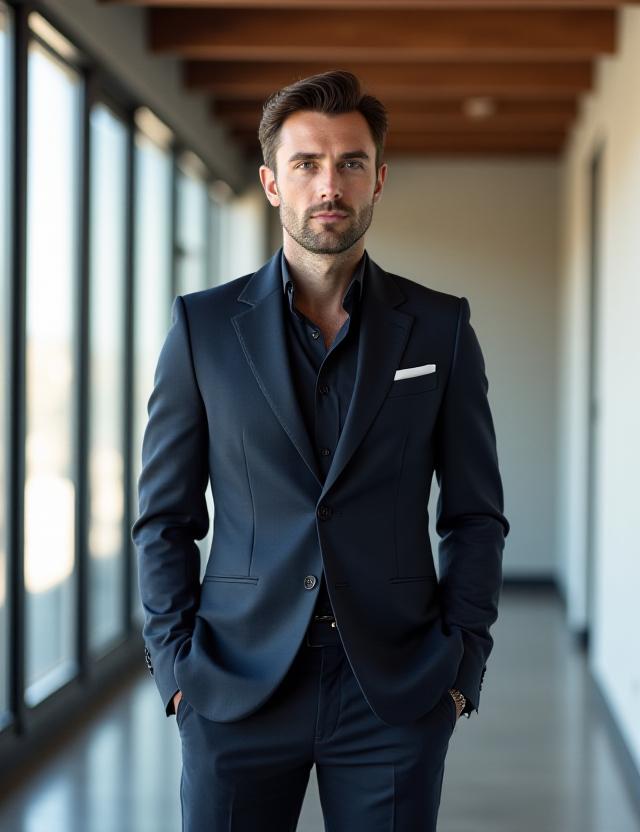 Stijlvolle man in een perfect passend pak in een modern interieur